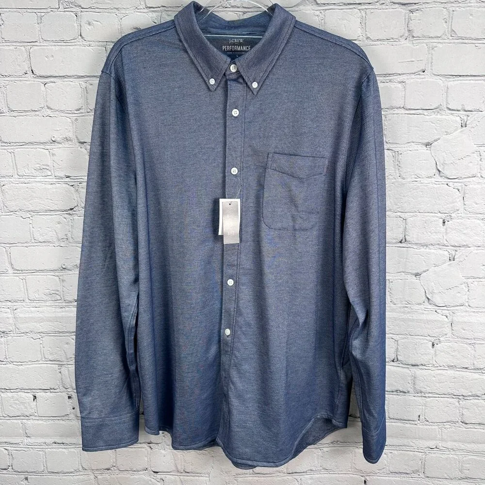 J. Crew Men's Performance Knit Oxford Button Down Long Sleeve Shirt Size L, Blue